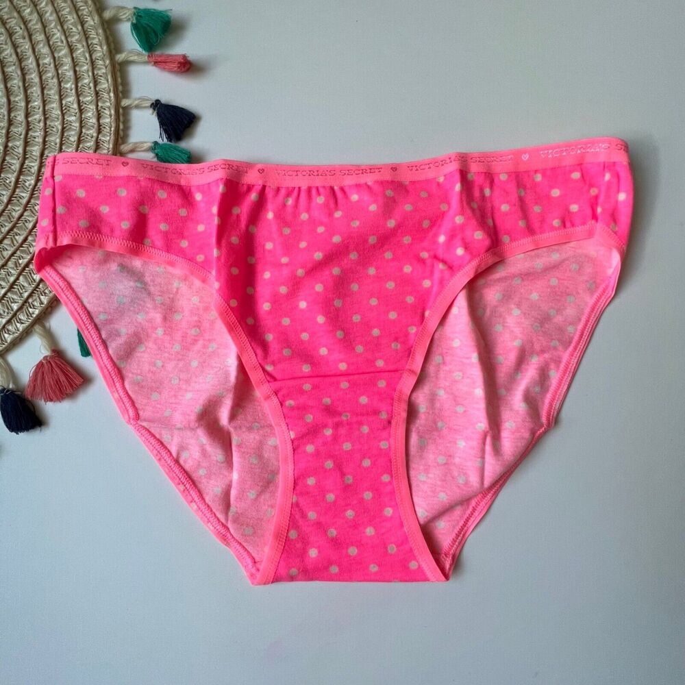Victoria's Secret VTG Cotton Bikini Panty Pink Polka Dot Medium NWT